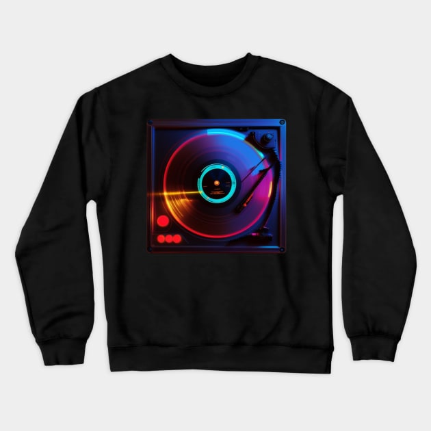 Glow Party DJ Turntable Crewneck Sweatshirt by musicgeniusart